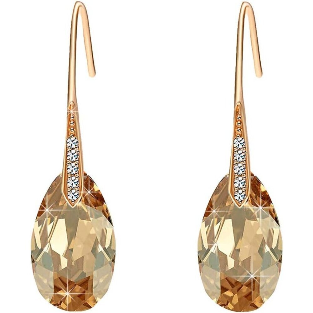 Austrian Crystal Teardrop Dangle Earrings for Women Drop Hook Earring 14K Rose G